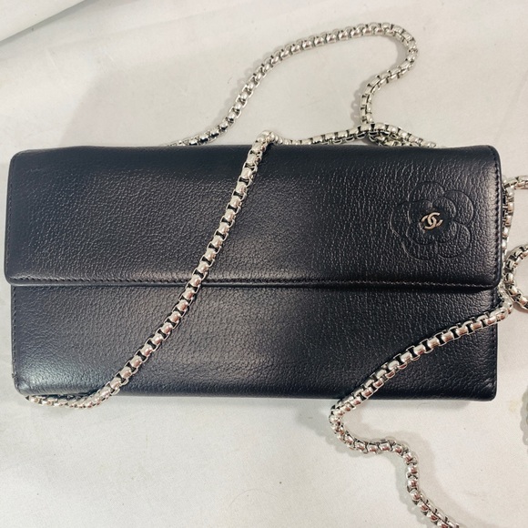 CHANEL Handbags - Authentic CHANEL Long Camellia Wallet on Chain